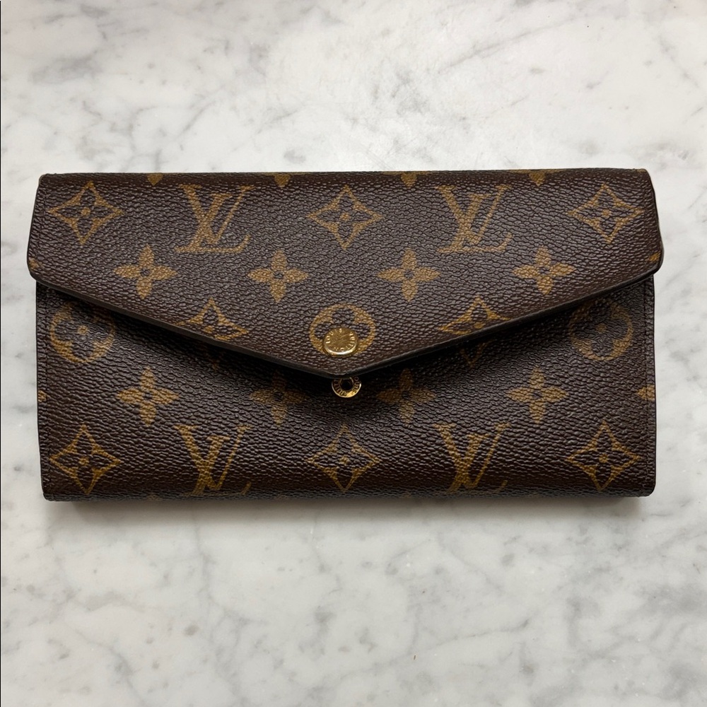Louis Vuitton Monogram Sarah Wallet in Brown and Gold Accents